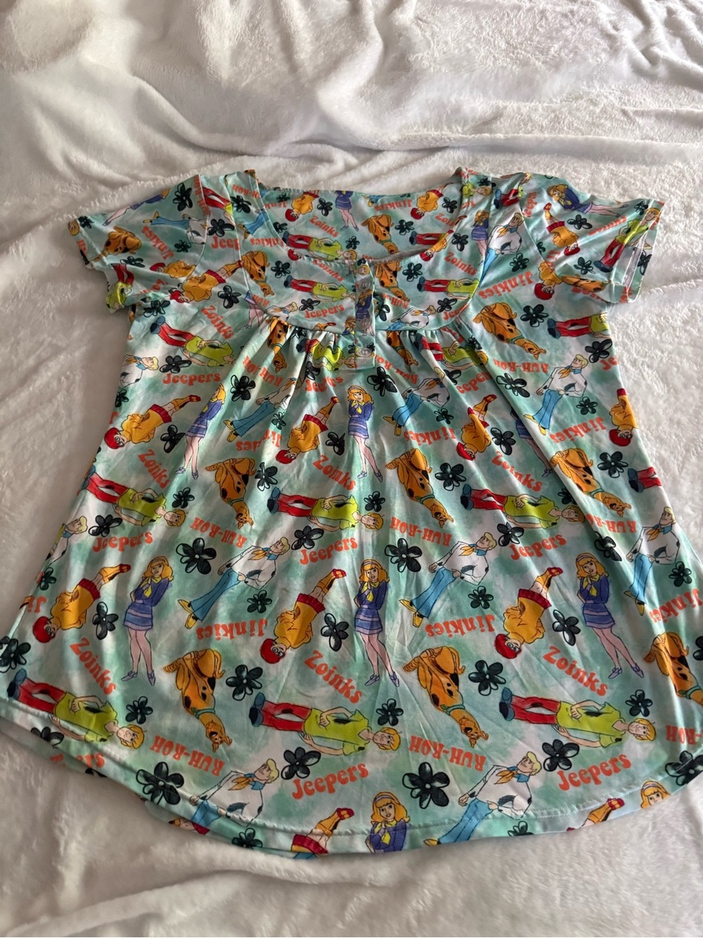 Scooby-Doo Blue Graphic Yoke Style short sleeve Top XL 1 X runs big 70’s 80’s